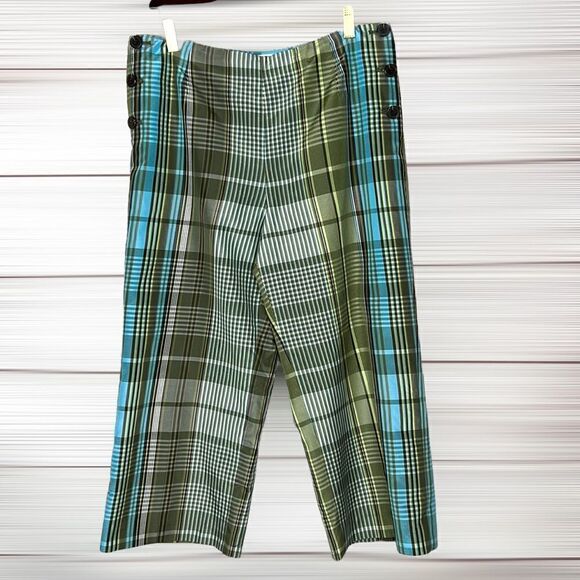 Talbots Petites Cropped Silk Blend Plaid Pant, Green/Blue, Size 12 P - Picture 1 of 14